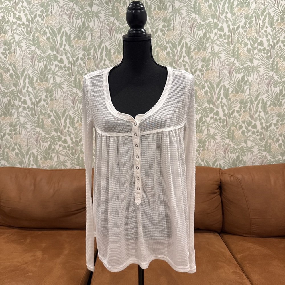 🤍 We The Free by Free People White Waffle Knit Henley Top – Size Small 🤍